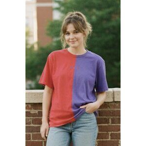 TEDDY FRESH Two Tone Split Dyed Purple Red T Shirt Street Casual Retro 90s